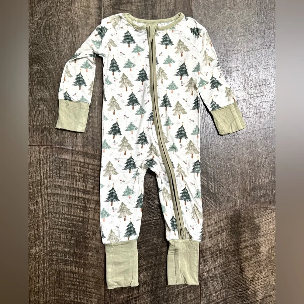 Bamboo Baby Sleepie Zippy Neutral Green Christmas Tree Print 3-6 m
